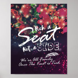 Póster Elegir un Asiento No un Lado Bodas Luces de Cadena