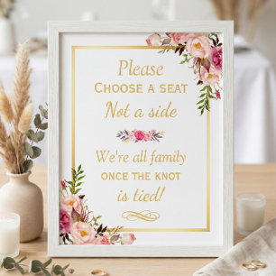 Póster Elegir un asiento no un Rótulo Boda de Moda floral