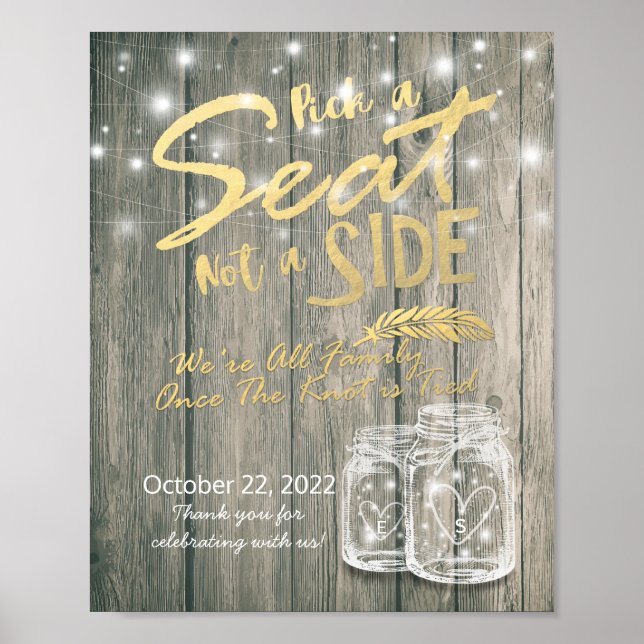 Póster Elegir Un Asiento No Un Rótulo Boda Lado Madera Ma (Frente)