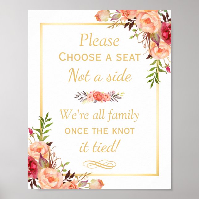 Póster Elegir un asiento no un Rótulo de Boda floral de c (Frente)