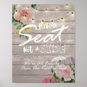 Póster Elegir Un Asiento No Un Rótulo De Boda Floral Rúst