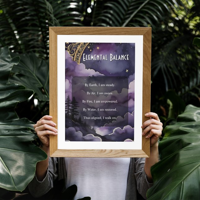 Póster Elemental Balance Purple Night Sky Pagan Prayer (Purple Night Sky Elemental Balance Prayer for Pagan and Wiccan Practice by Starborne Devotionals)