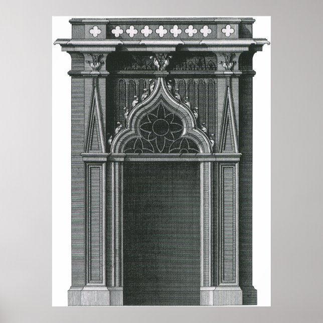 Póster Elemento arquitectónico vintage, puerta gótica (Frente)