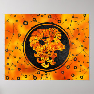 Póster Elemento de fuego del Rótulo Aries Zodiac