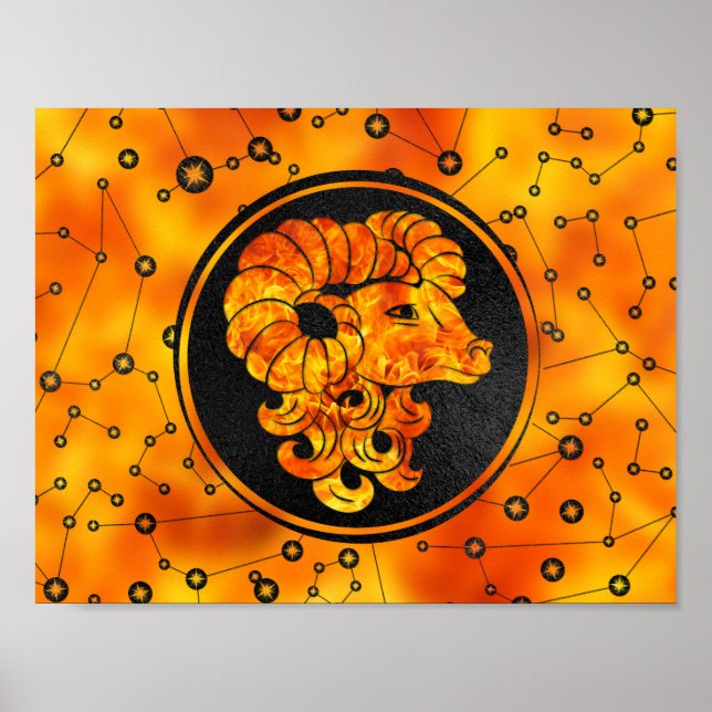 Póster Elemento de fuego del Rótulo Aries Zodiac (Frente)