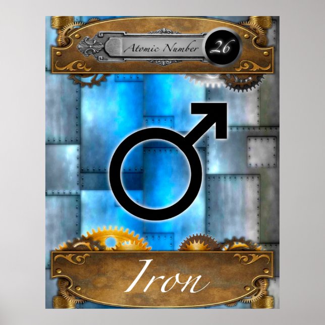 Póster Elemento periódico Número atómico de hierro #26 Po (Frente)