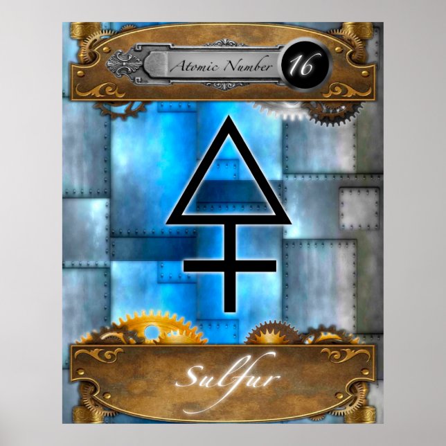 Póster Elemento periódico Sulfuro Número atómico #16 Post (Frente)