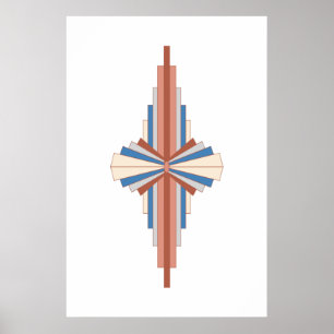 Póster Elementos Art Decó en oro rosa, marrón y azul