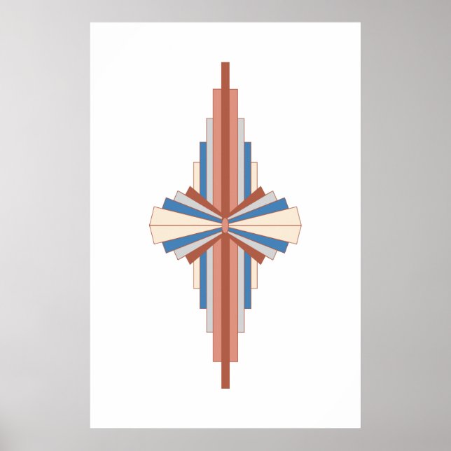 Póster Elementos Art Decó en oro rosa, marrón y azul (Frente)