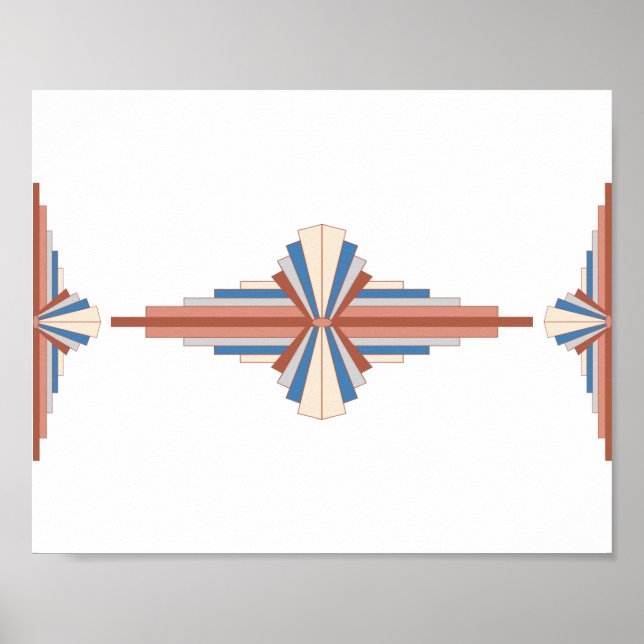 Póster Elementos Art Decó en oro rosa, marrón y azul (Frente)