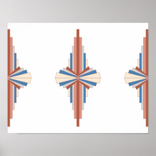 Póster Elementos Art Decó en oro rosa, marrón y azul