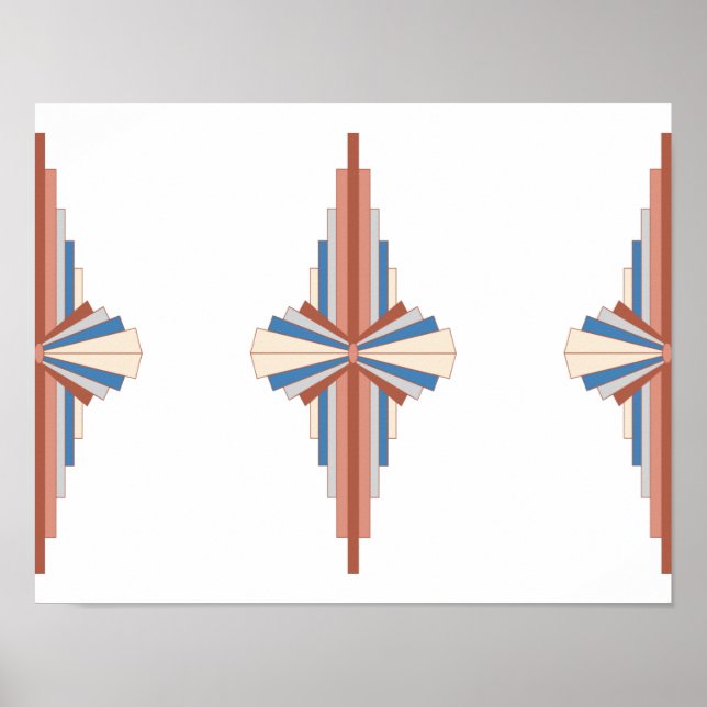 Póster Elementos Art Decó en oro rosa, marrón y azul (Frente)