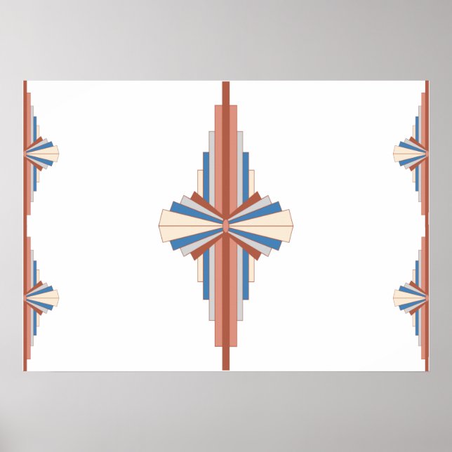 Póster Elementos Art Decó en oro rosa, marrón y azul (Frente)