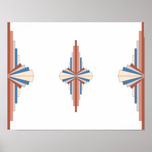 Póster Elementos Art Decó en oro rosa, marrón y azul