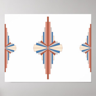 Póster Elementos Art Decó en oro rosa, marrón y azul