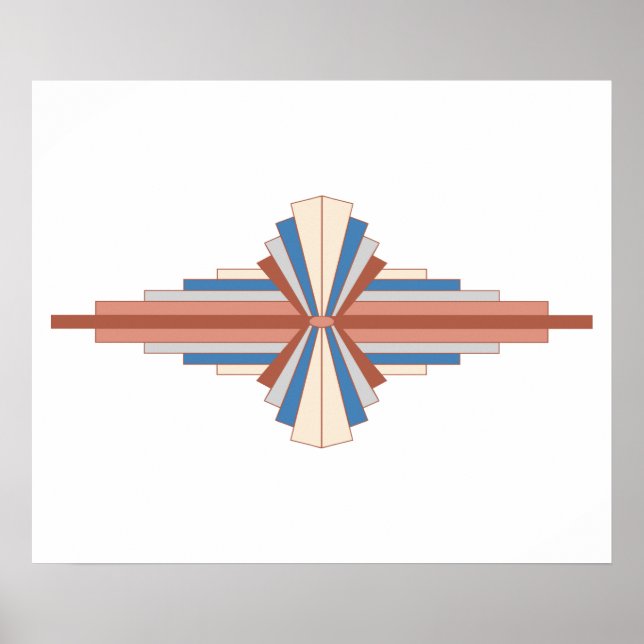 Póster Elementos Art Decó en oro rosa, marrón y azul (Frente)