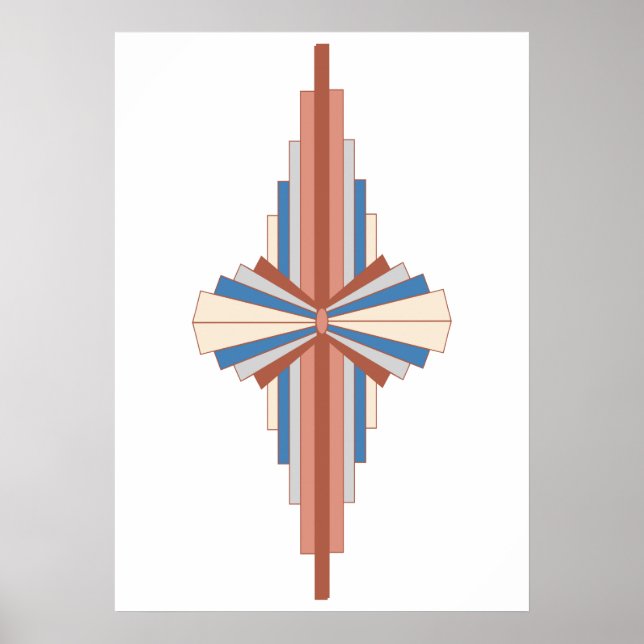 Póster Elementos Art Decó en oro rosa, marrón y azul (Frente)
