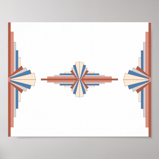 Póster Elementos Art Decó en oro rosa, marrón y azul (Frente)