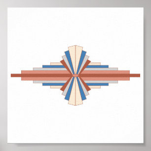 Póster Elementos Art Decó en oro rosa, marrón y azul