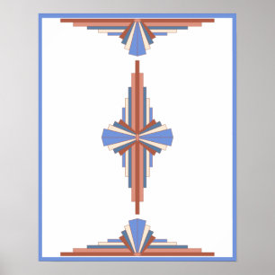 Póster Elementos Art Decó en oro y azul rosa