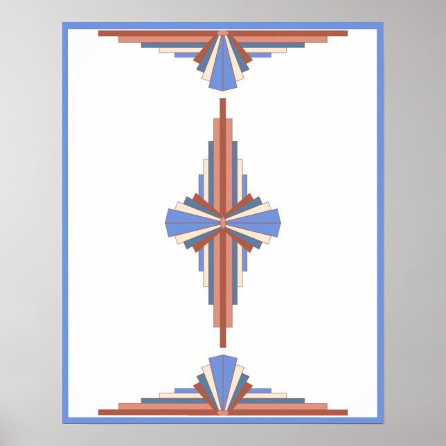 Póster Elementos Art Decó en oro y azul rosa (Frente)