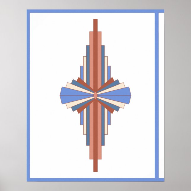 Póster Elementos Art Decó en oro y azul rosa (Frente)