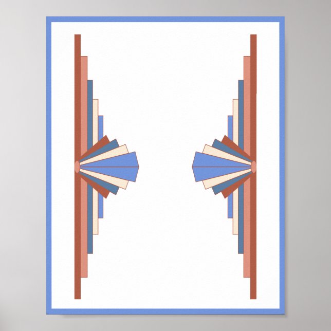 Póster Elementos Art Decó en oro y azul rosa (Frente)