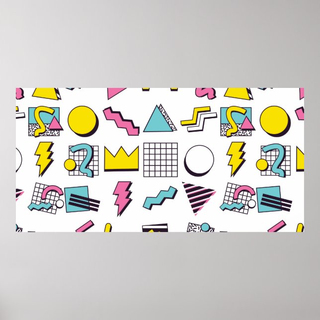 Póster Elementos de diseño de Pop Memphis de los años 90 (Frente)
