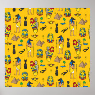 Póster Elementos egipcios, Anubis, pirámides.