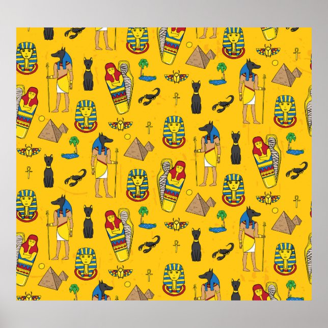 Póster Elementos egipcios, Anubis, pirámides. (Frente)