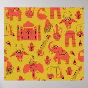 Póster Elementos indios, cosecha cosecha a mano.