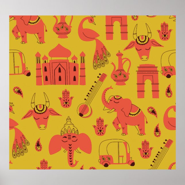 Póster Elementos indios, cosecha cosecha a mano. (Frente)