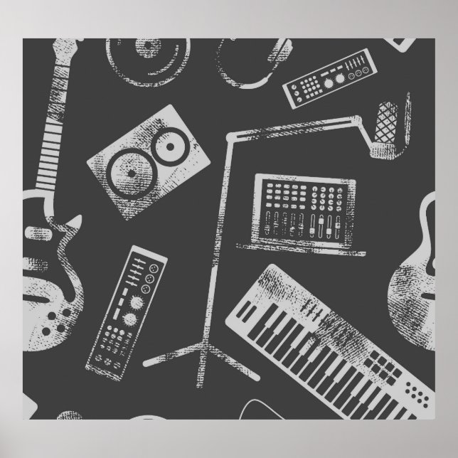 Póster Elementos musicales: fondo inmaculado vintage. (Frente)