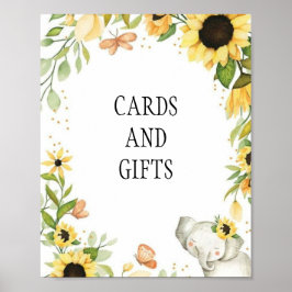 Póster Elephant and Sunflower Animal First Birthday