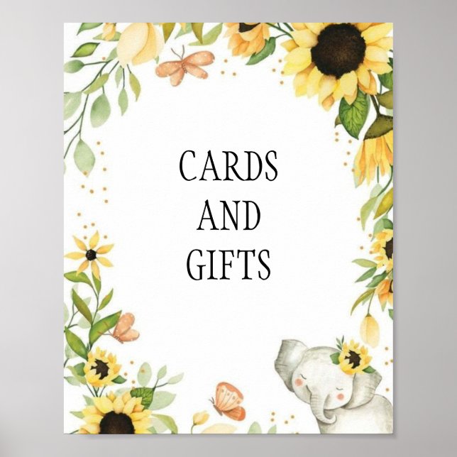 Póster  Elephant and Sunflower Animal First Birthday (Frente)