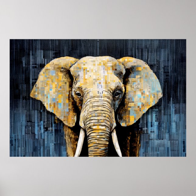 Póster Elephant Animal Art Decó Paint Mosaic (Frente)