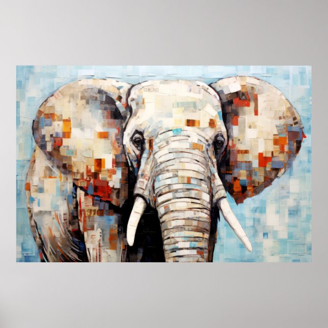 Póster Elephant Animal Art Decó Paint Mosaic (Frente)