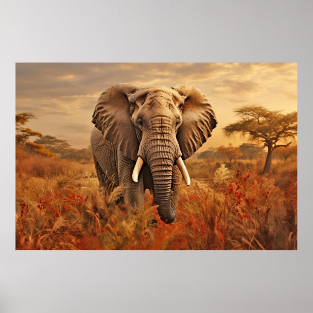 Póster Elephant Animal Wildlife Wilderness Colorful Art (Frente)