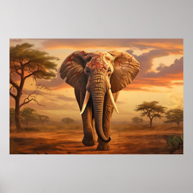 Póster Elephant Animal Wildlife Wilderness Colorful Art (Frente)