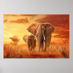 Póster Elephant Animal Wildlife Wilderness Colorful Art