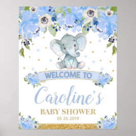 Póster Elephant Baby Shower Baby Boy es el signo de bienv