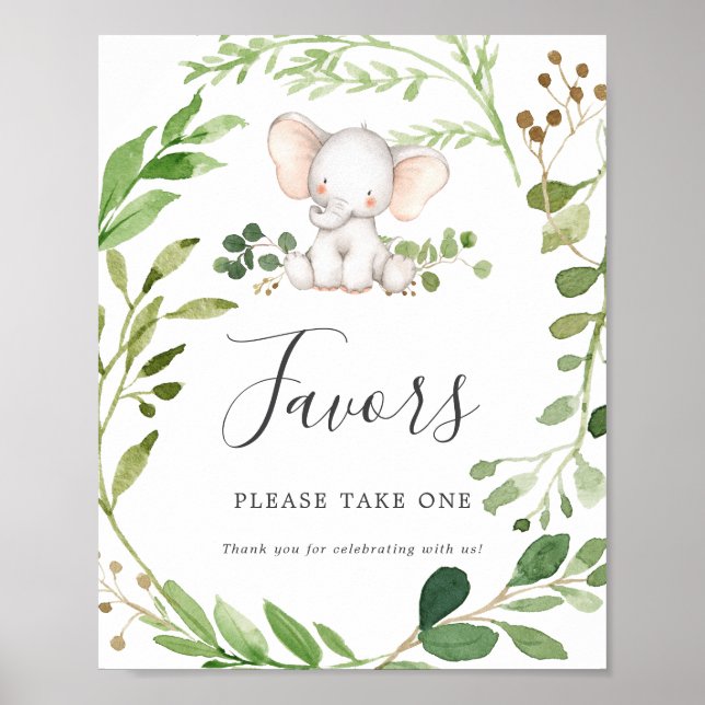 Póster Elephant Baby Shower favorece el Rótulo (Frente)