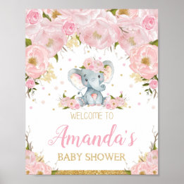 Póster Elephant Baby Shower Welcome Sign Poster