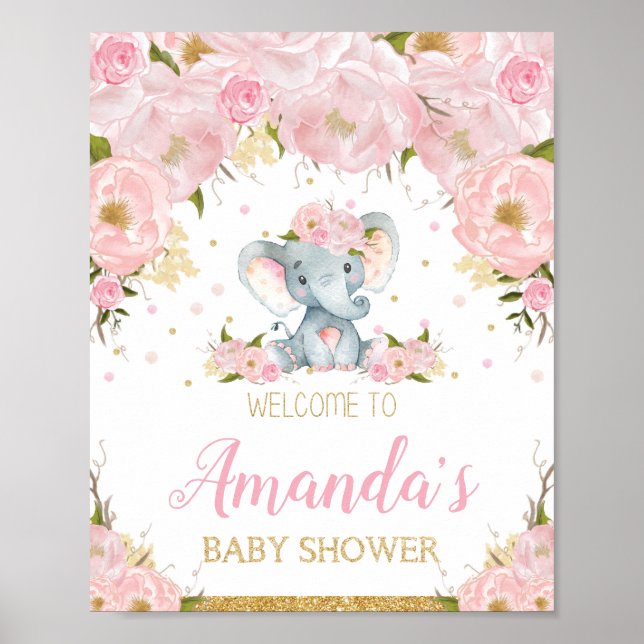 Póster Elephant Baby Shower Welcome Sign Poster (Frente)