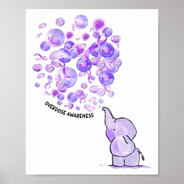 Póster Elephant Blows Up Purple Bylloons Overdose Awarene (Frente)