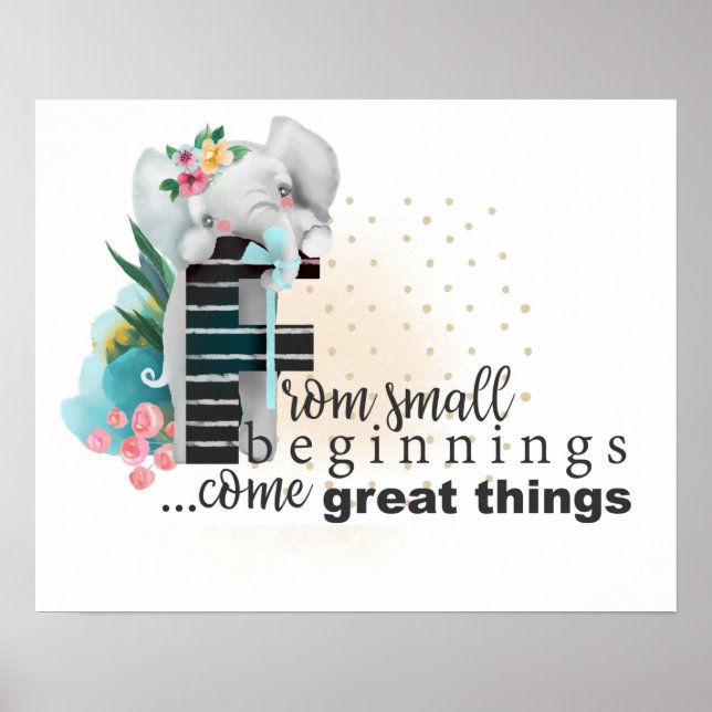 Póster Elephant Cute Baby Saying Floral Poster (Frente)