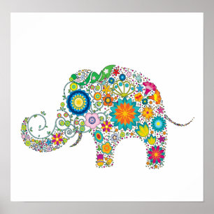 Póster Elephant Floral Art