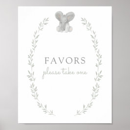 Póster Elephant Greenery Baby Shower Favors Sign