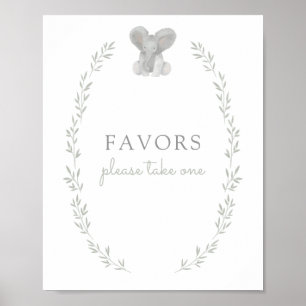 Póster Elephant Greenery Baby Shower Favors Sign