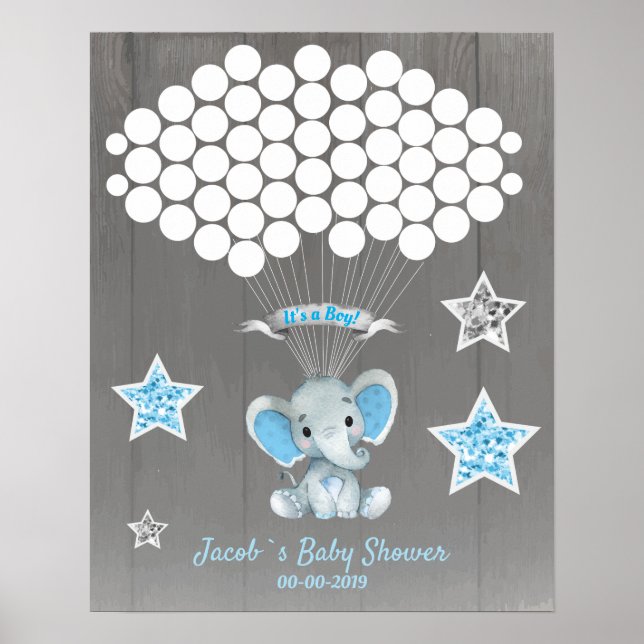 Póster Elephant Guest Book Page Alternative Rustic Blue (Frente)